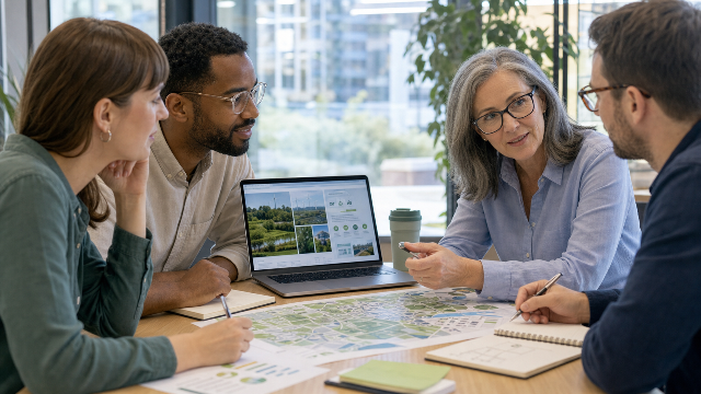 Corporate responsibility discussion in a professional office