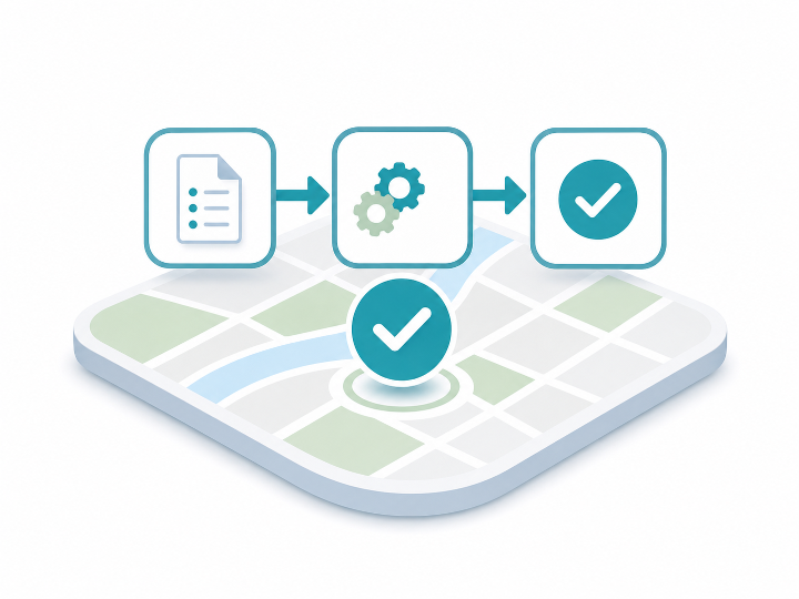 Workflow steps connected to map-based service data