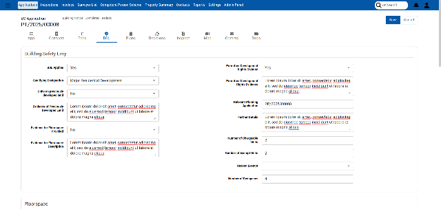 Building Control workflow record with case details, address data and inspection stages