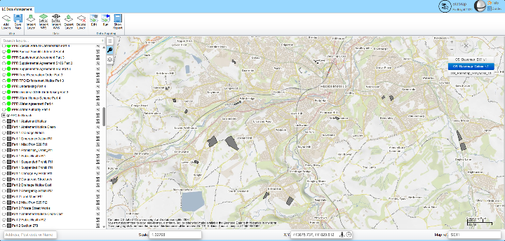 Local Land Charges mapping interface showing data layers and mapped search context