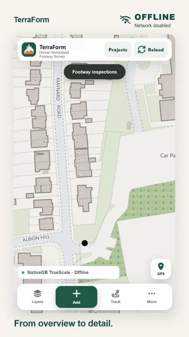 TerraForm showing real NativeGB map detail in Hemel Hempstead